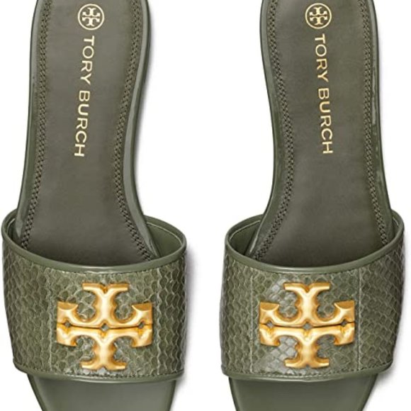 NIB Tory Burch Eleanor Snake Pattern Leather Slide Palm Leaf US 7 AUTHENTIC - Picture 2 of 16